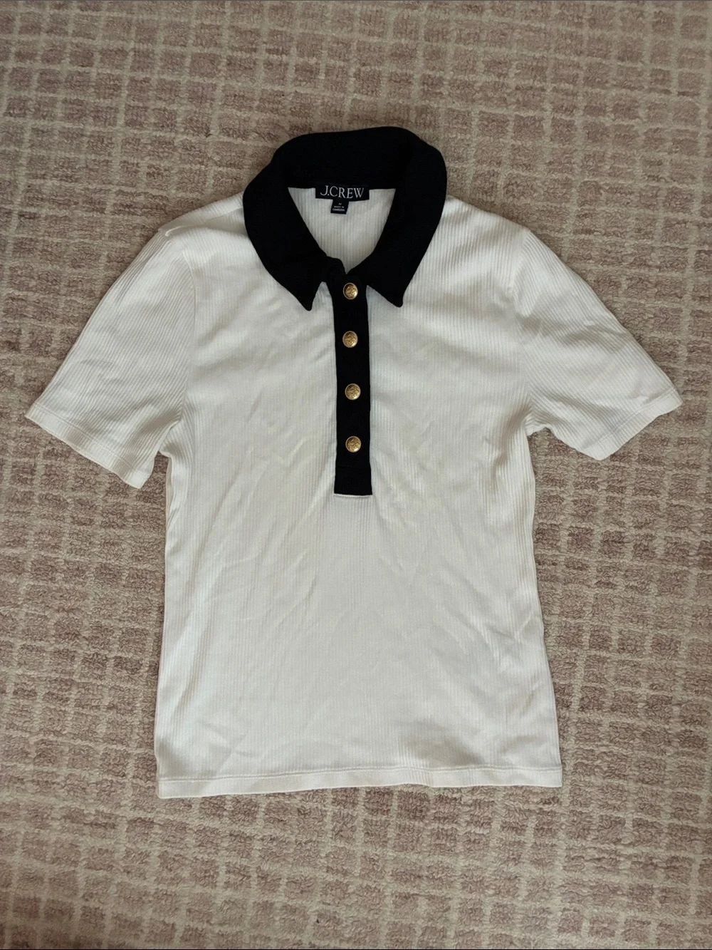 J.Crew Cream Short-Sleeve ribbed Polo with Black Collar